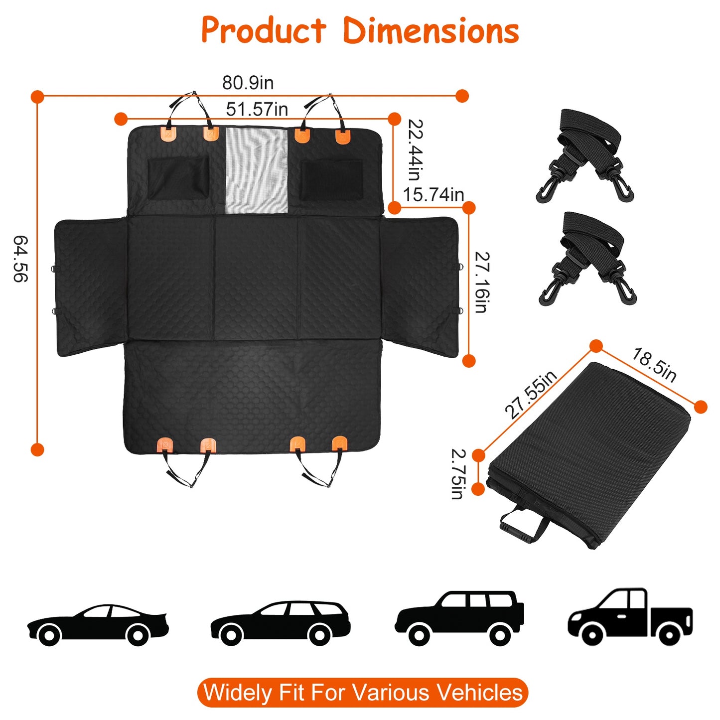 Dog Car Seat Protector with Zipper Mesh Window and Storage Bags – Waterproof for Cars, Trucks, and SUV