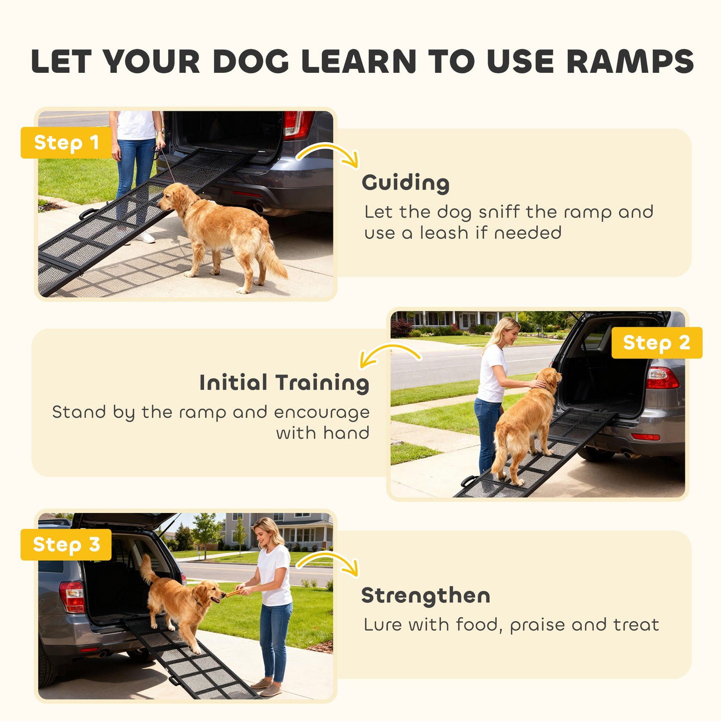 Dog Car Ramp – Heavy Duty Steel, Extra Wide, 75.2" Long, Non-Slip, Folding, Supports Up to 132 lbs, Easy Access for Cars, Trucks & SUVs