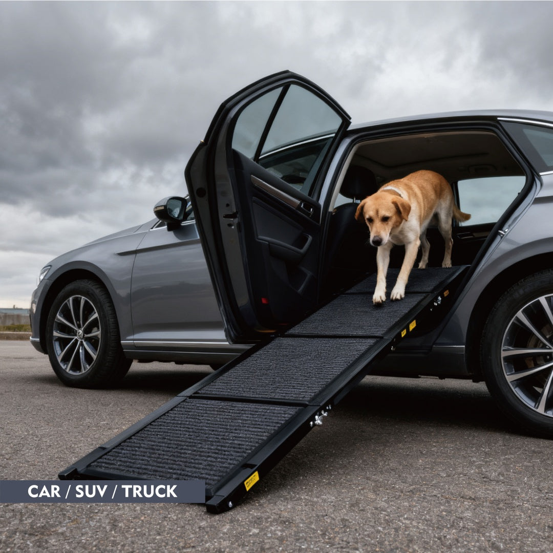 71" Folding Dog Ramp for SUV, Truck & Car – Portable Pet Ramp for Large Dogs, Non-Slip Rug Surface, Supports up to 250 lbs