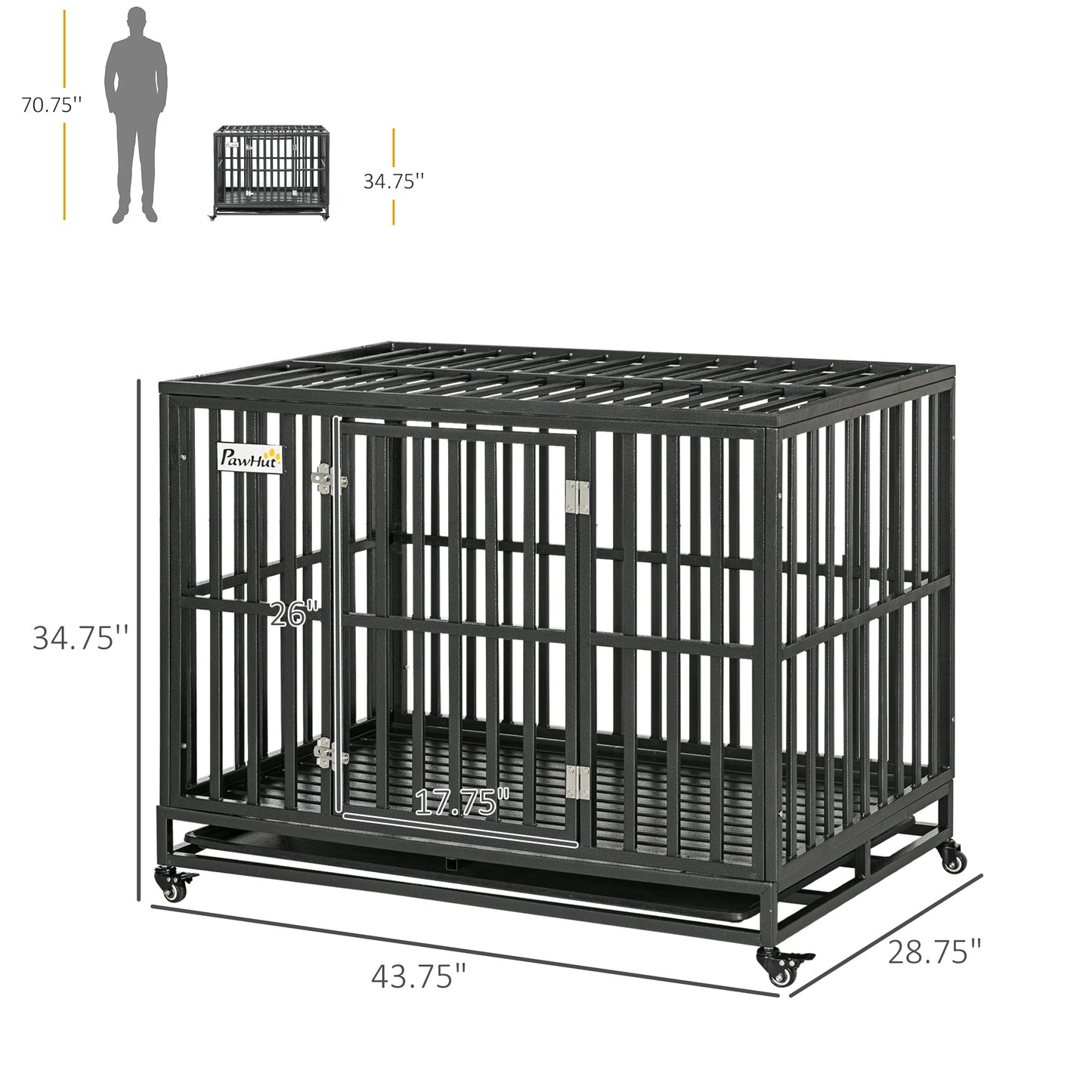 44'' Strong Pet Dog Crate Mobility Cage w/ Playpen & Removeable Tray