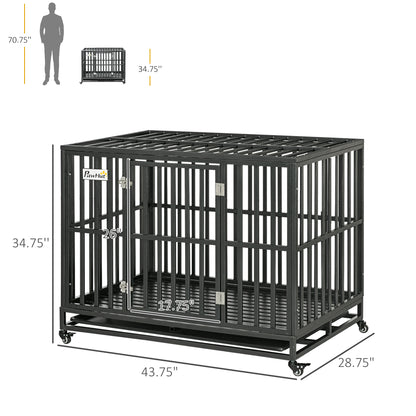 44'' Strong Pet Dog Crate Mobility Cage w/ Playpen & Removeable Tray