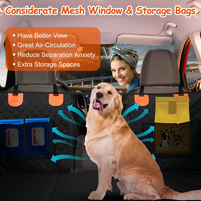 Dog Car Seat Protector with Zipper Mesh Window and Storage Bags – Waterproof  for Cars, Trucks, and SUV