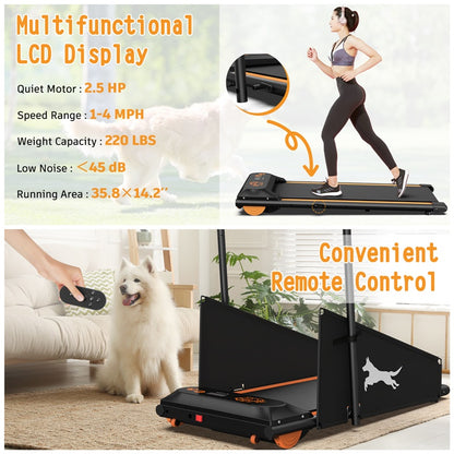 Indoor dog treadmill with wide shock-absorbing belt