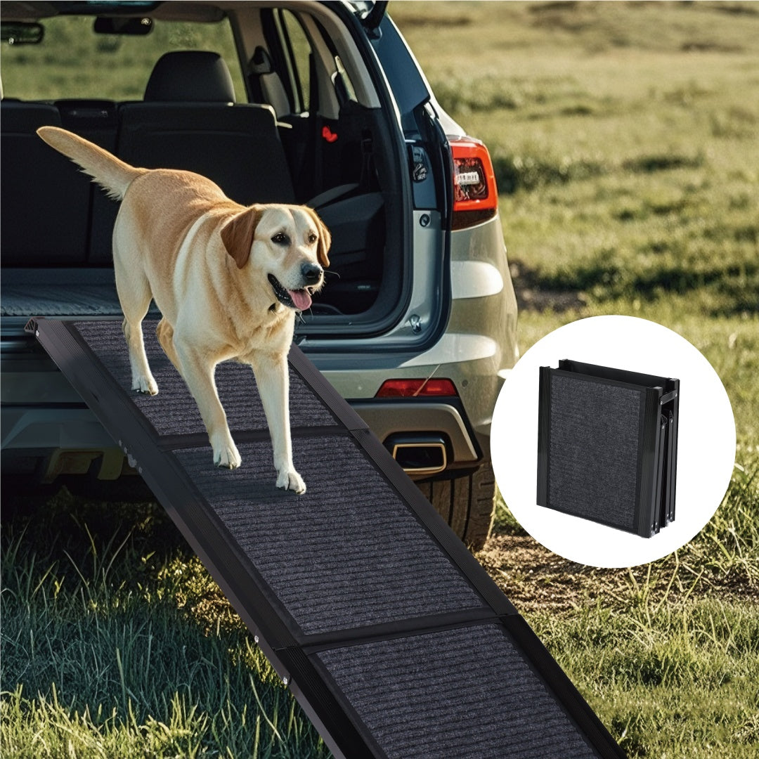 71" Folding Dog Ramp for SUV, Truck & Car – Portable Pet Ramp for Large Dogs, Non-Slip Rug Surface, Supports up to 250 lbs