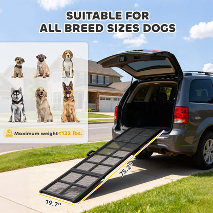 Dog Car Ramp – Heavy Duty Steel, Extra Wide, 75.2" Long, Non-Slip, Folding, Supports Up to 132 lbs, Easy Access for Cars, Trucks & SUVs