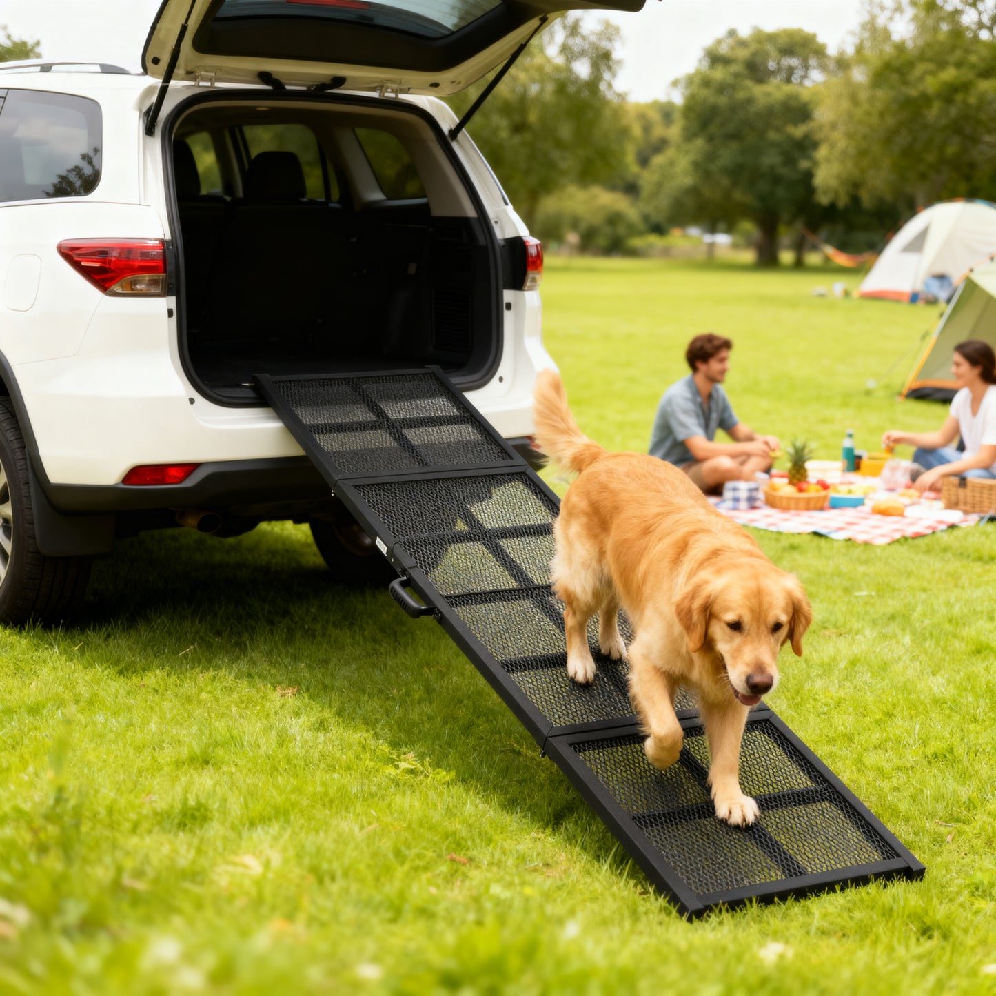 Dog Car Ramp – Heavy Duty Steel, Extra Wide, 75.2" Long, Non-Slip, Folding, Supports Up to 132 lbs, Easy Access for Cars, Trucks & SUVs