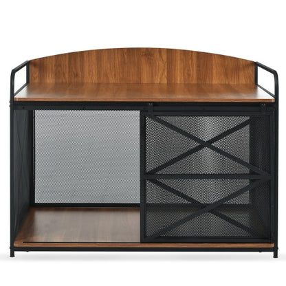 42.8" Heavy Duty Large Dog Crate Furniture – Farmhouse Wooden Dog Kennel with Sliding Barn Door, End Table Design for Large Dogs