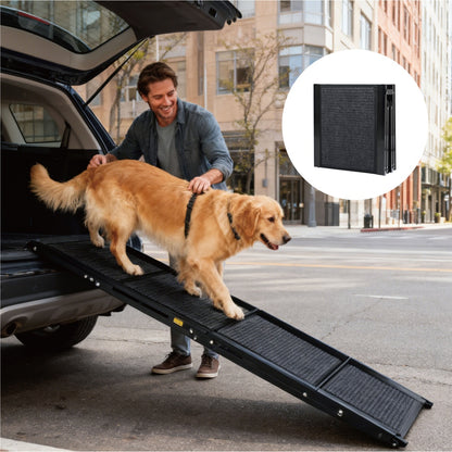 71" Folding Dog Ramp for SUV, Truck & Car – Portable Pet Ramp for Large Dogs, Non-Slip Rug Surface, Supports up to 250 lbs