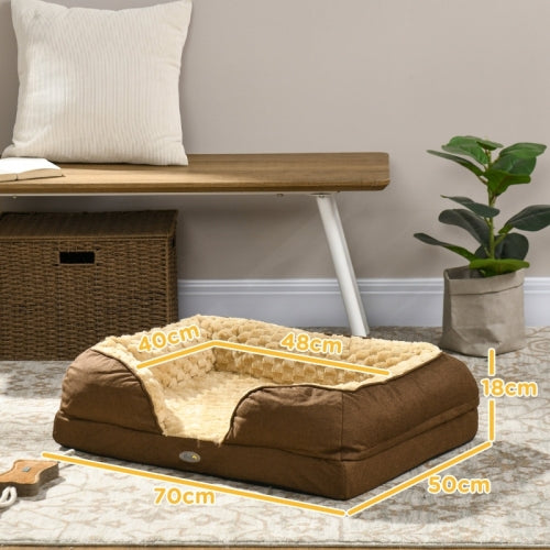 PawHut Calming Dog Bed Pet Mattress W  Removable Cover, Anti-Slip Bottom, For Small Dogs, 70L X 50W X 18Hcm - Brown
