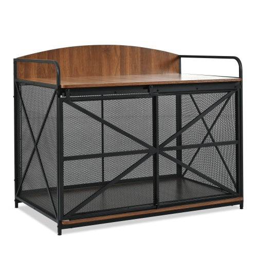 42.8" Heavy Duty Large Dog Crate Furniture – Farmhouse Wooden Dog Kennel with Sliding Barn Door, End Table Design for Large Dogs