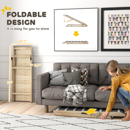 adjustable Pet Ramp – Foldable, High-Traction Carpet, Solid Pine Wood, 4 Adjustable Heights, Perfect for Couch, Beds, Cars, Supports Pets Up to 110 lbs