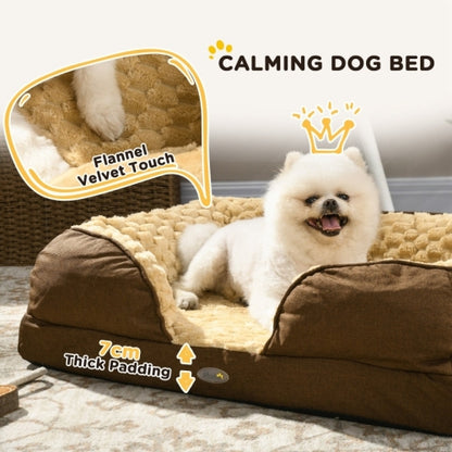 PawHut Calming Dog Bed Pet Mattress W  Removable Cover, Anti-Slip Bottom, For Small Dogs, 70L X 50W X 18Hcm - Brown