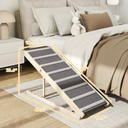 adjustable Pet Ramp – Foldable, High-Traction Carpet, Solid Pine Wood, 4 Adjustable Heights, Perfect for Couch, Beds, Cars, Supports Pets Up to 110 lbs