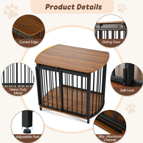 31.5 Furniture Style Dog Crate For Small And Medium Dogs, Wooden Cage Indoor Kennel Furniture, Modern Dog Crate End Table With Double-Doors