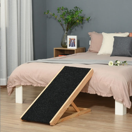 Adjustable Wooden Dog Ramp for Bed or Couch – Foldable Pet Ramp with Non-Slip Carpet Surface, Indoor/Outdoor Use, Pine Wood Frame