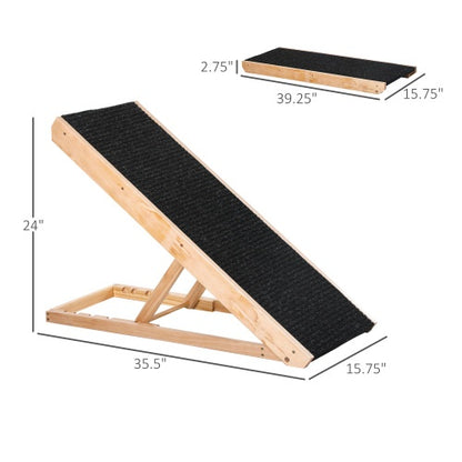 Adjustable Wooden Dog Ramp for Bed or Couch – Foldable Pet Ramp with Non-Slip Carpet Surface, Indoor/Outdoor Use, Pine Wood Frame