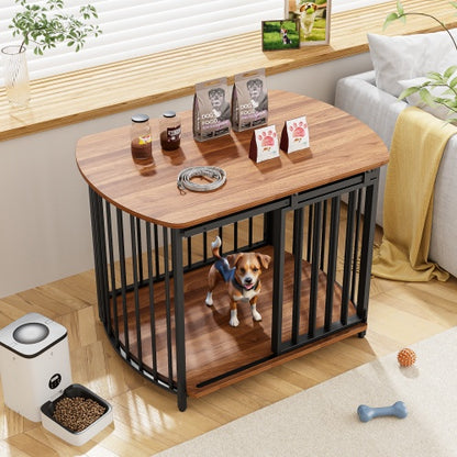 31.5 Furniture Style Dog Crate For Small And Medium Dogs, Wooden Cage Indoor Kennel Furniture, Modern Dog Crate End Table With Double-Doors