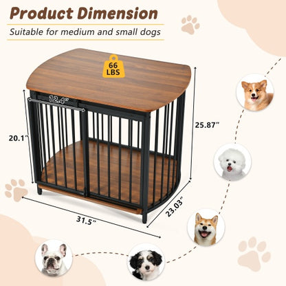 31.5 Furniture Style Dog Crate For Small And Medium Dogs, Wooden Cage Indoor Kennel Furniture, Modern Dog Crate End Table With Double-Doors