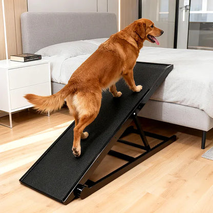 Adjustable Dog Ramp for Bed or Couch – Foldable Wooden Pet Ramp with Non-Slip Rubber Surface & Removable Safety Rails, Up to 200 lbs